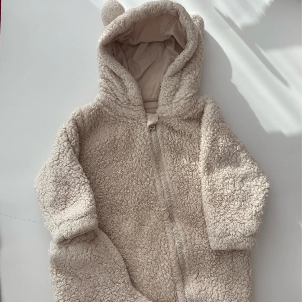 Newborn Cozy Bear Ear Sherpa Baby Onesie​